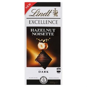 LINDT EXCELL BAR CHOC NR NOISETT 100GR